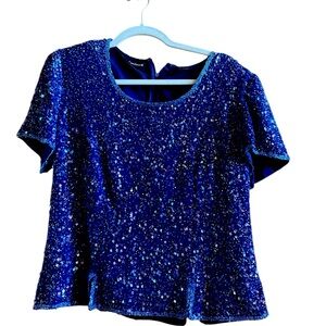 Vintage Landmark Women’s Silk Purple Short Sleeve Sequin Top Size Large Fitted‎
